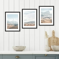 PixonSign Framed Canvas Print Wall Art Set - Cloud Sky Mountain Range Road Landscape Art - Set of 3 Washed Out Desert Photography Wall Décor for Living Room - 12"x16" Black