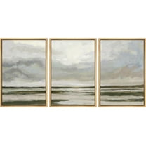 PixonSign Framed Canvas Print Wall Art Set Cloudy Sky Coastal Horizon Nature Wilderness Fine Art Illustrations Decorative Multicolor Landscape Rustic Country/Farmhouse - 16"x24"x3 Natural