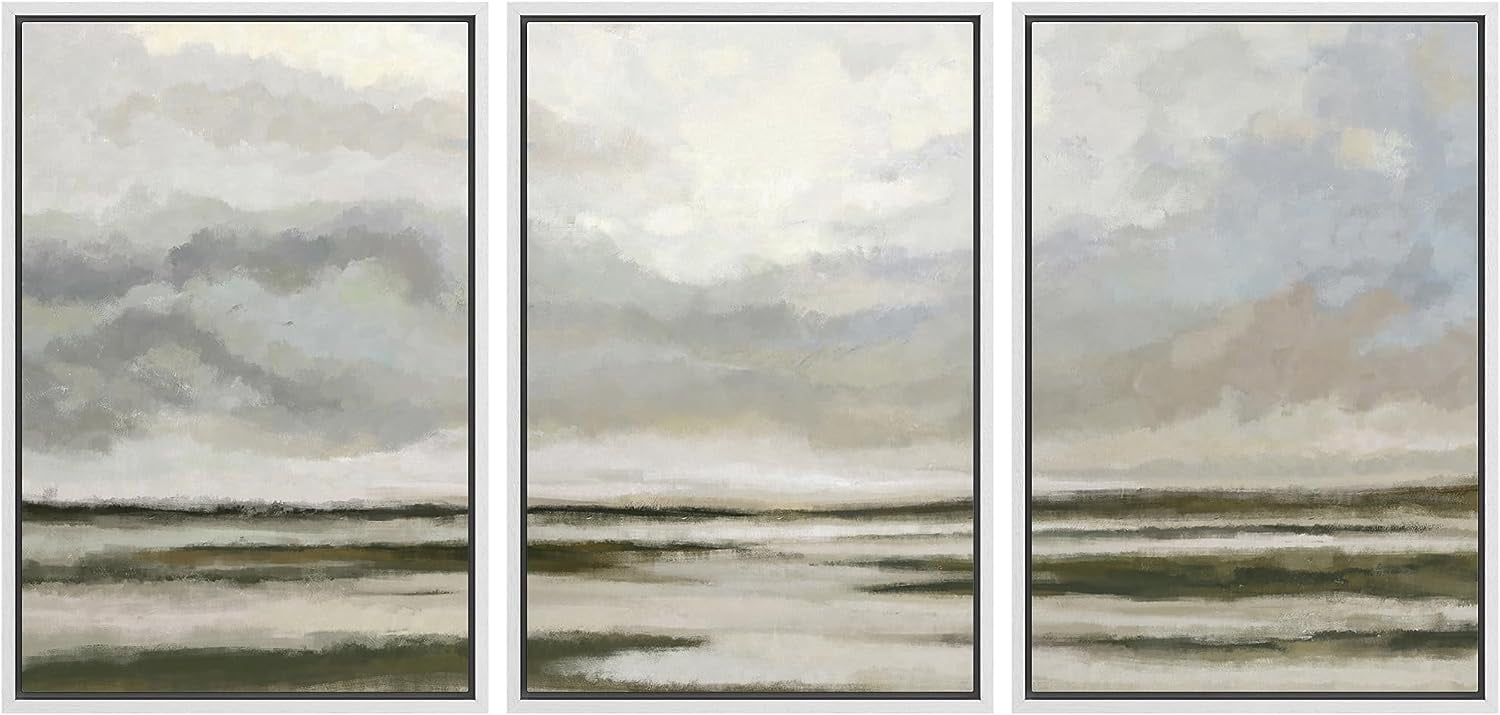 PixonSign Framed Canvas Print Wall Art Set Cloudy Sky Coastal Horizon ...