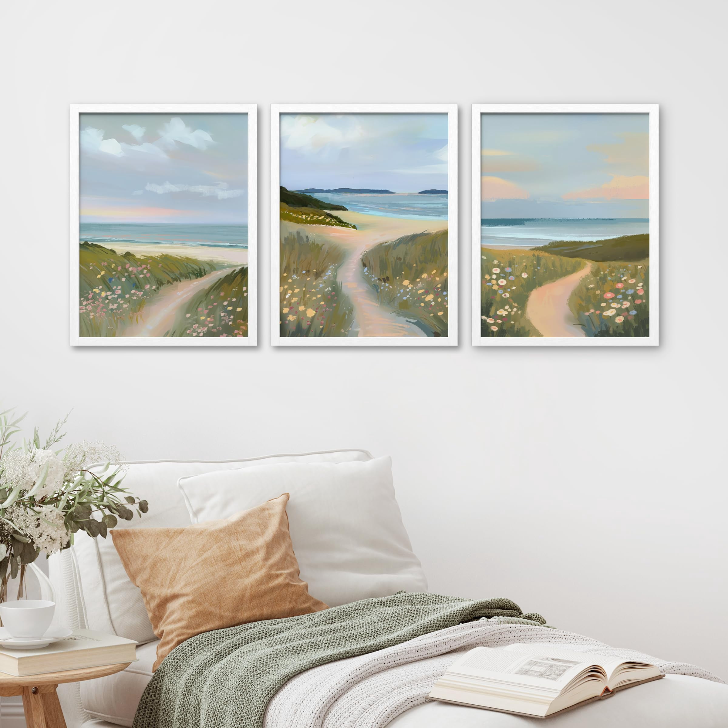PixonSign Framed Canvas Print Wall Art Set - Coastal Beach Shore Road ...