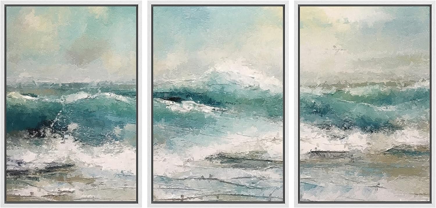 PixonSign Framed Canvas Print Wall Art Set Coastal Ocean Wave Beach ... - Coastal Ocean Wave Wall Decor Inspiration