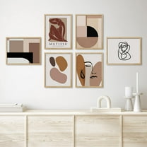 PixonSign Framed Canvas Print Wall Art Set - Colorful Abstract Geometric Art & Humanities Mid-Century Portraits - Set of 6 Modern Poster Cultural Art Wall Décor - 8"x10"x6 Natural