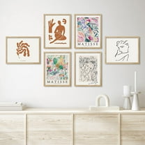 PixonSign Framed Canvas Print Wall Art Set - Colorful Flower Garden Bouquet Matisse & Humanities Pattern - Set of 6 Abstract Geometric Illustrations Cultural Art Wall Décor - 8"x10"x6 Natural