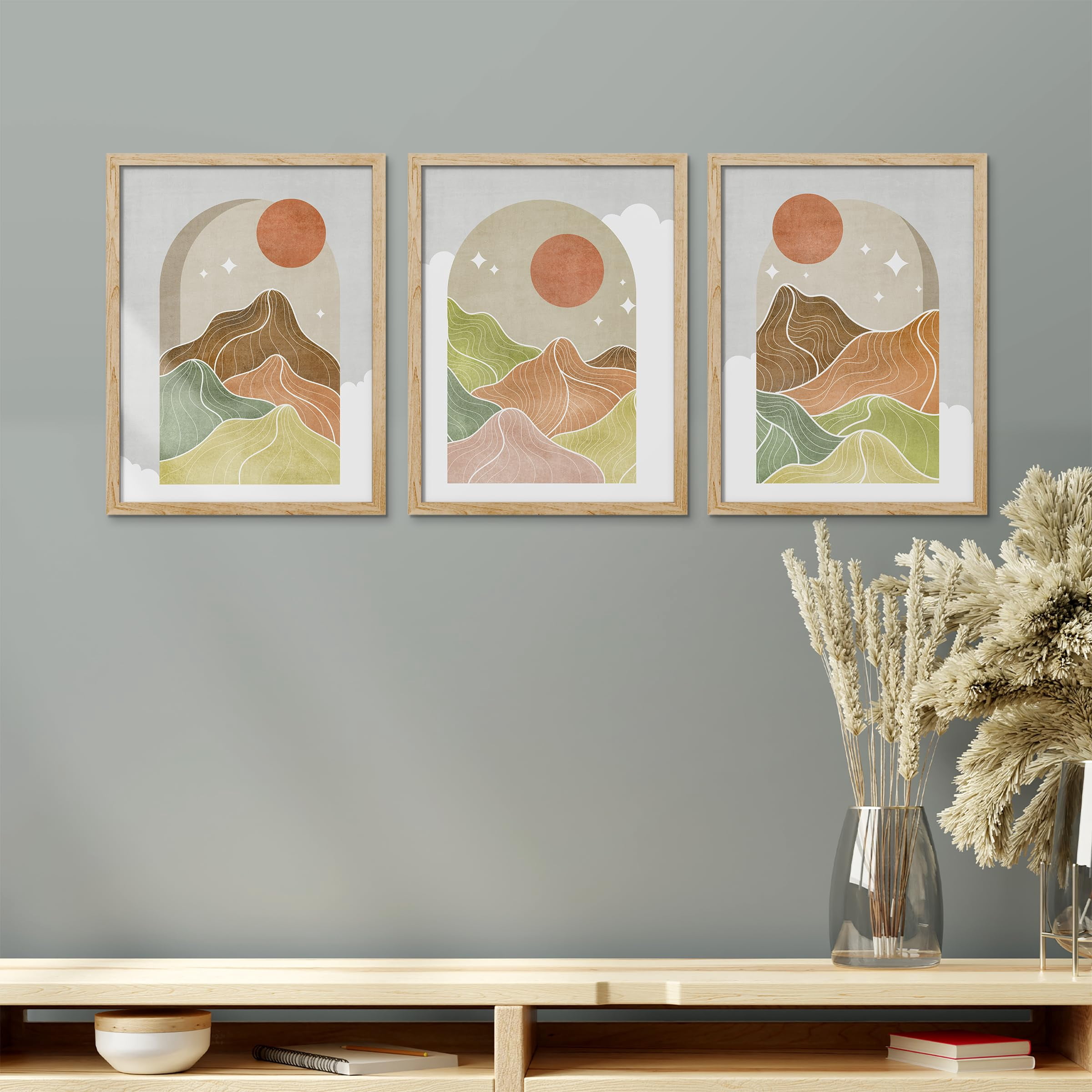 PixonSign Framed Canvas Print Wall Art Set - Colorful Stylized Mountain ...