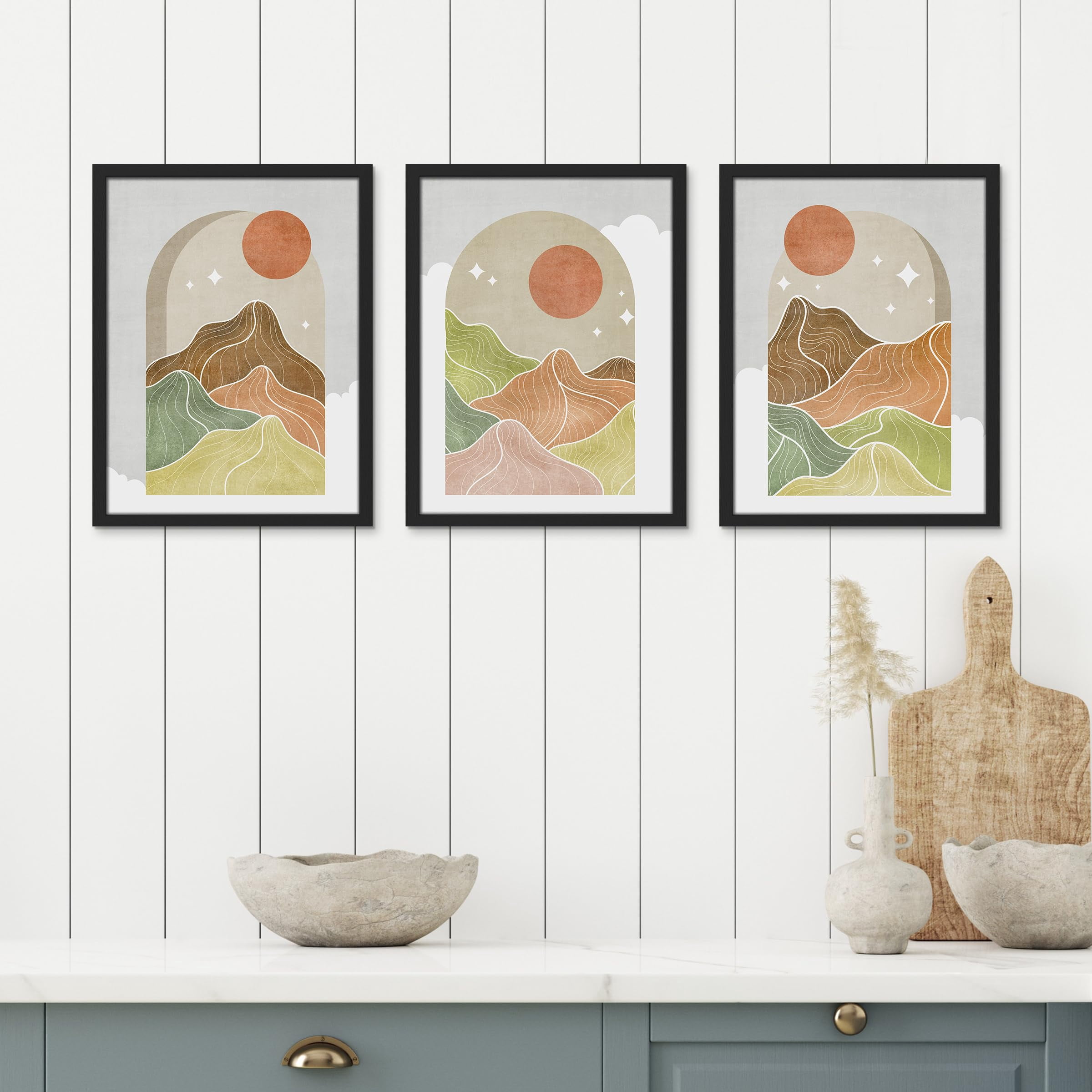 PixonSign Framed Canvas Print Wall Art Set - Colorful Stylized Mountain ...