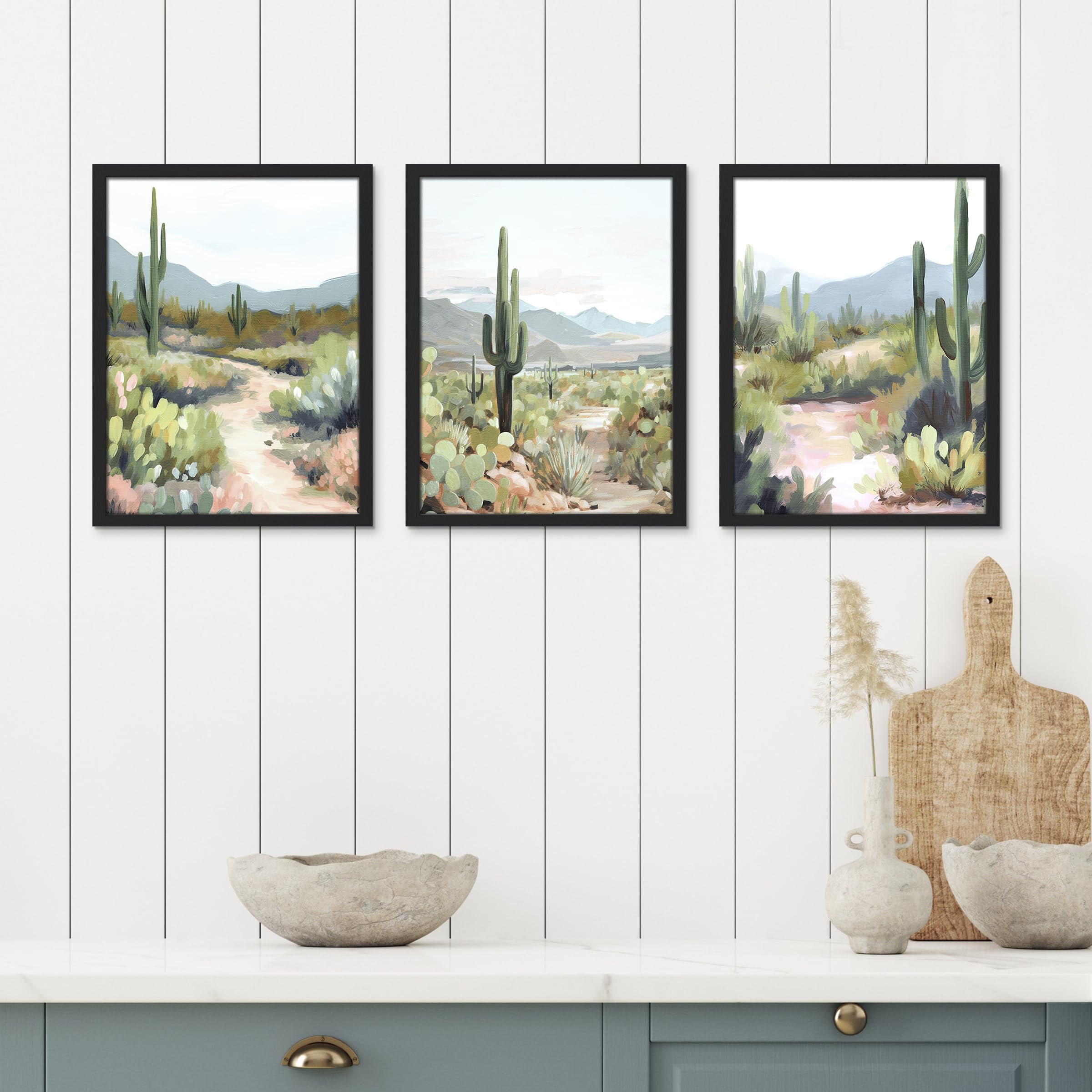 PixonSign Framed Canvas Print Wall Art Set - Desert Cactus Landscape ...
