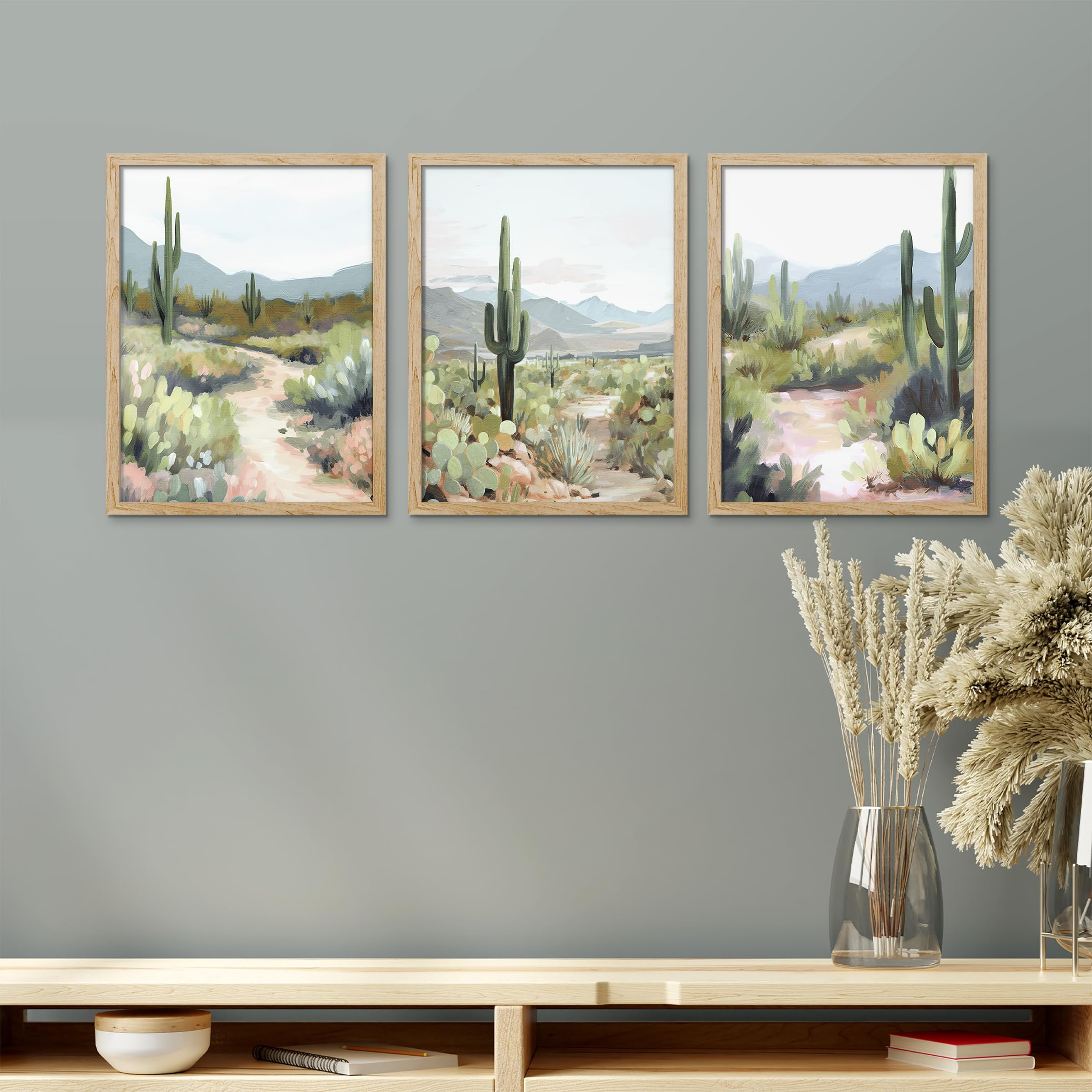 PixonSign Framed Canvas Print Wall Art Set - Desert Cactus Landscape ...
