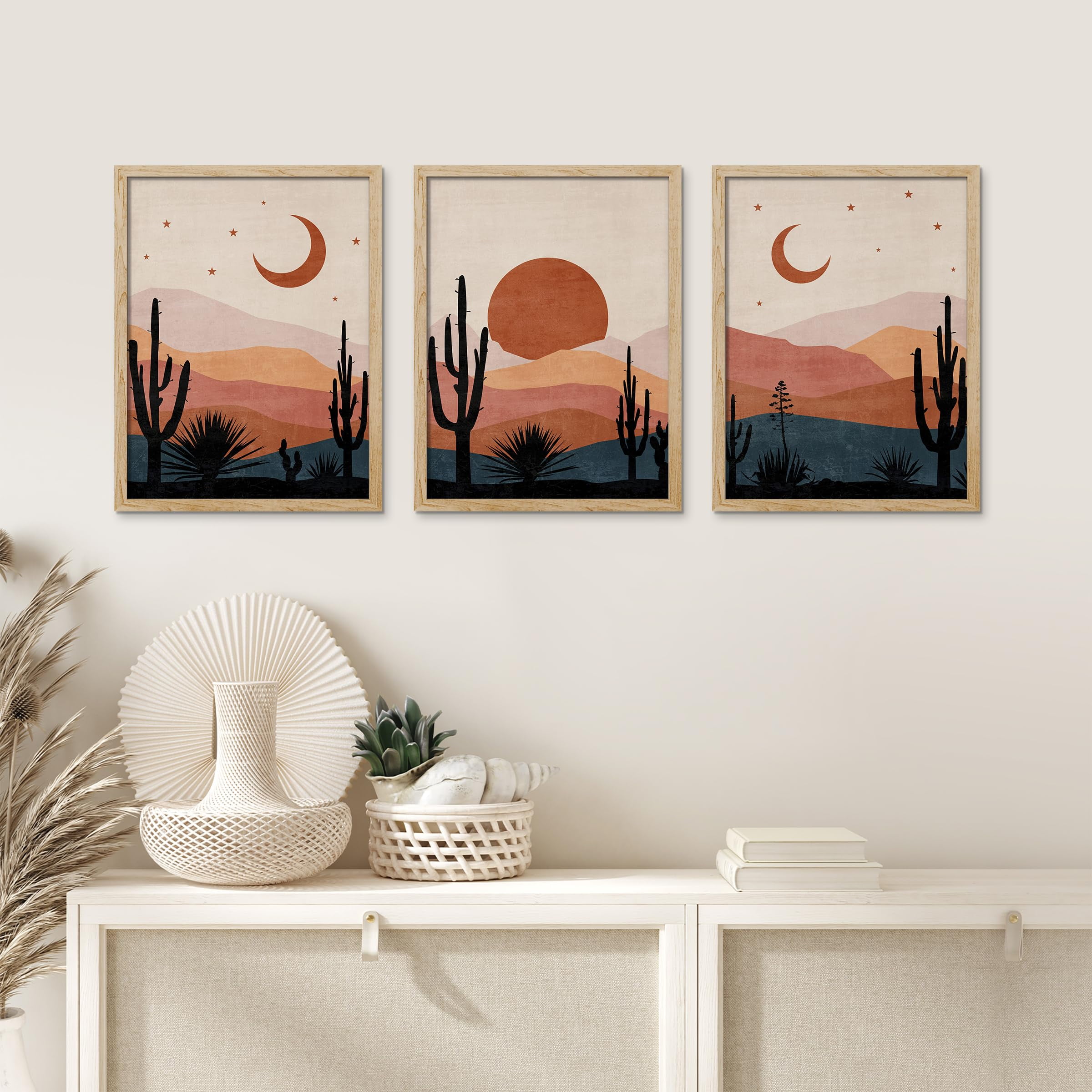 PixonSign Framed Canvas Print Wall Art Set - Desert Dusk Panorama ...