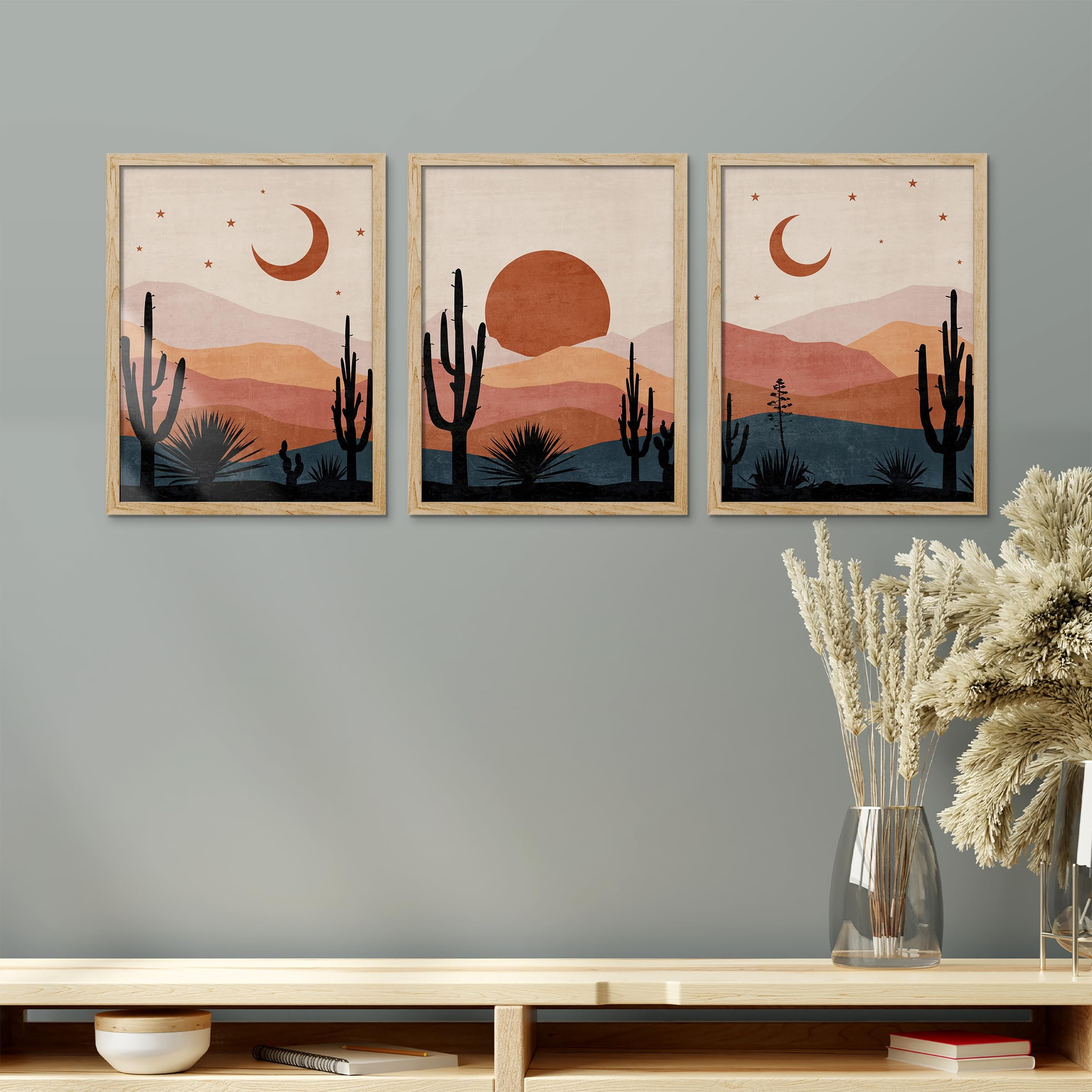 PixonSign Framed Canvas Print Wall Art Set - Desert Dusk Panorama ...