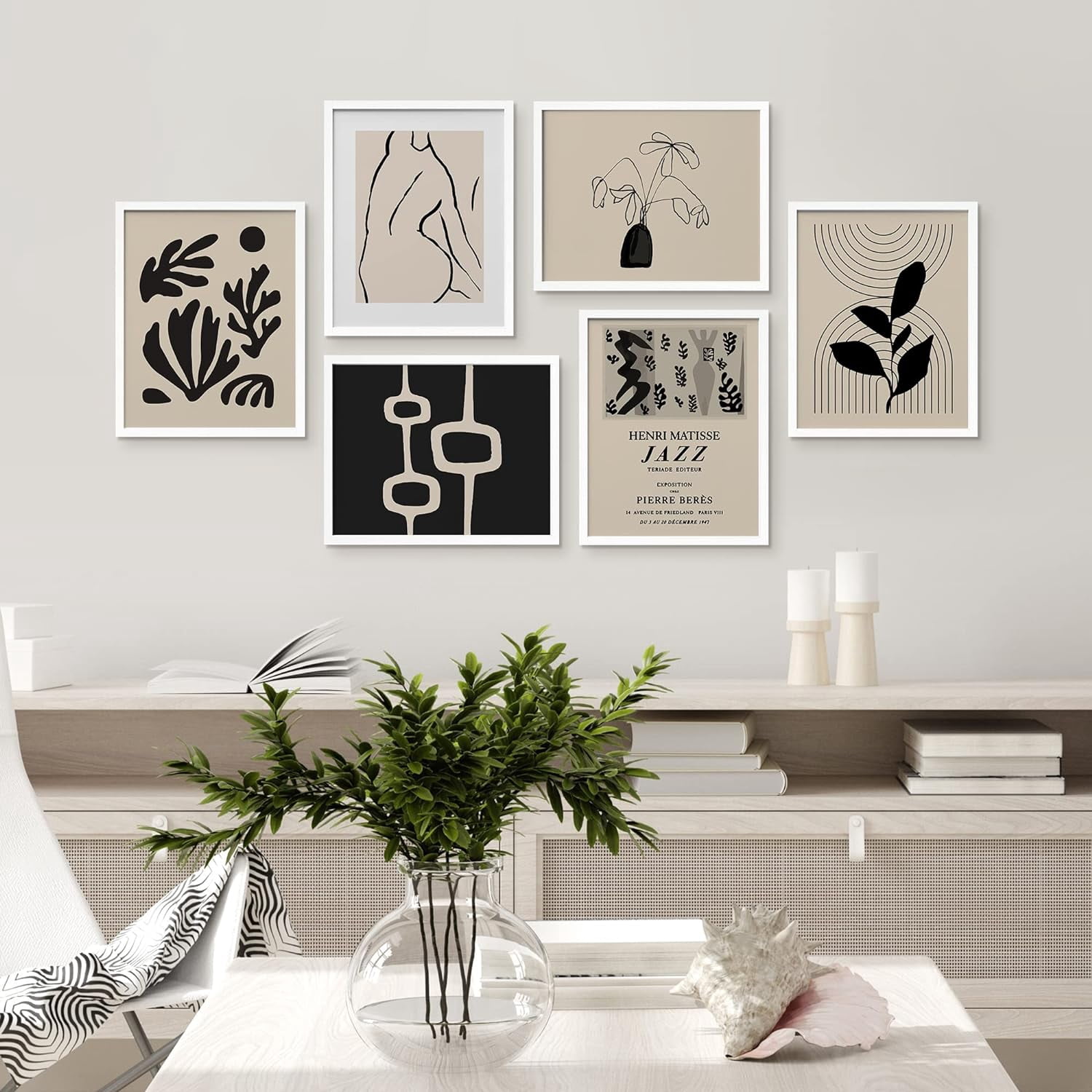 PixonSign Framed Canvas Print Wall Art Set - Duotone Black Geometric ...