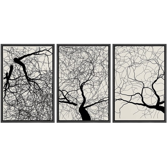 PixonSign Framed Canvas Print Wall Art Set Duotone Dark Forest Tree Branch Landscape Abstract Shapes Illustrations Modern Art Boho Decorative for Living Room, Bedroom, Office - 24"x36"x3 BLACK