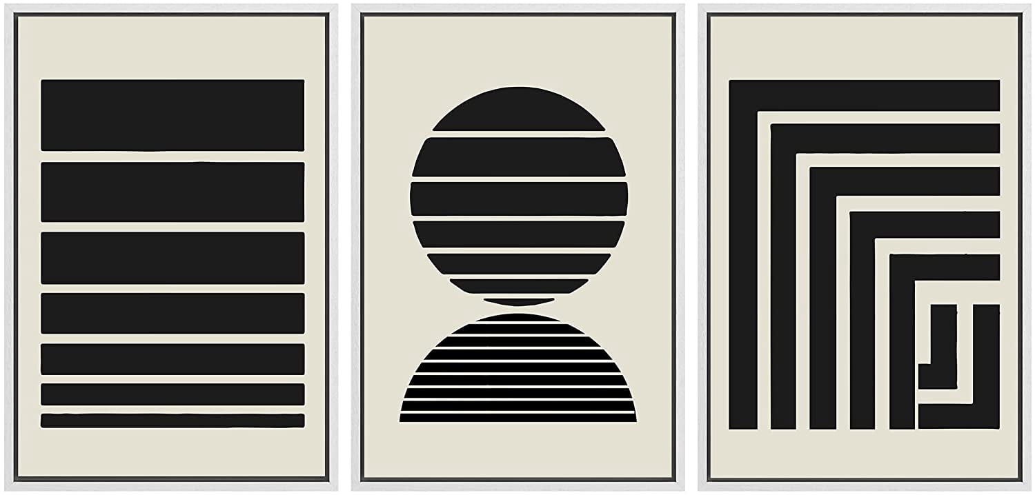 PixonSign Framed Canvas Print Wall Art Set Duotone Dark Geometric ...