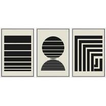 PixonSign Framed Canvas Print Wall Art Set Duotone Dark Geometric Circle Square Stripes Abstract Shapes Illustrations Modern Art Boho Decorative for Living Room, Bedroom, Office - 16"x24"x3 WHITE