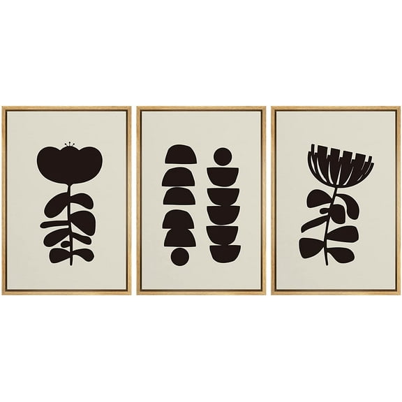 PixonSign Framed Canvas Print Wall Art Set Duotone Dark Geometric Minimal Plant Collage Abstract Shapes Illustrations Modern Art Boho Decorative for Living Room, Bedroom, Office - 16"x24"x3 NATURAL