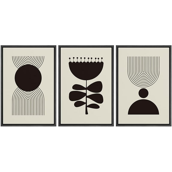 PixonSign Framed Canvas Print Wall Art Set Duotone Dark Ink Geometric Figure Collage Abstract Shapes Illustrations Modern Art Boho Decorative for Living Room, Bedroom, Office - 16"x24"x3 BLACK