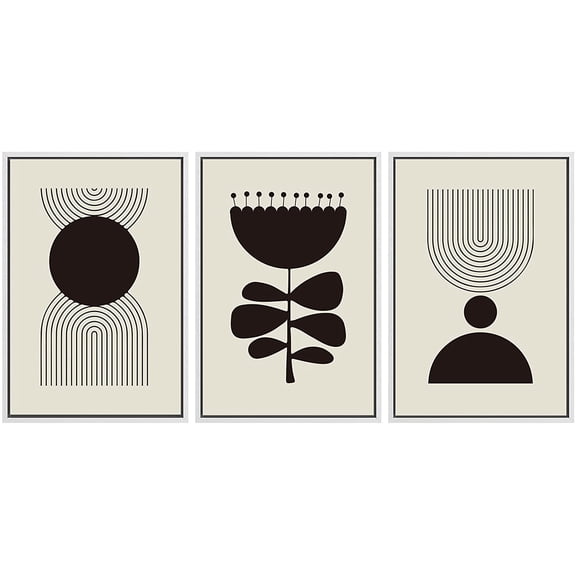 PixonSign Framed Canvas Print Wall Art Set Duotone Dark Ink Geometric Figure Collage Abstract Shapes Illustrations Modern Art Boho Decorative for Living Room, Bedroom, Office - 24"x36"x3 WHITE