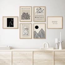 PixonSign Framed Canvas Print Wall Art Set - Duotone Dark Mountain Matisse & Humanities Pattern - Set of 6 Abstract Geometric Poster Cultural Art Wall Décor - 8"x10"x6 Natural