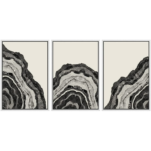 PixonSign Framed Canvas Print Wall Art Set Duotone Geometric Gemstone Spiral Circle Rings Abstract Shapes Illustrations Modern Art Boho Decorative for Living Room, Bedroom, Office - 24"x36"x3 WHITE