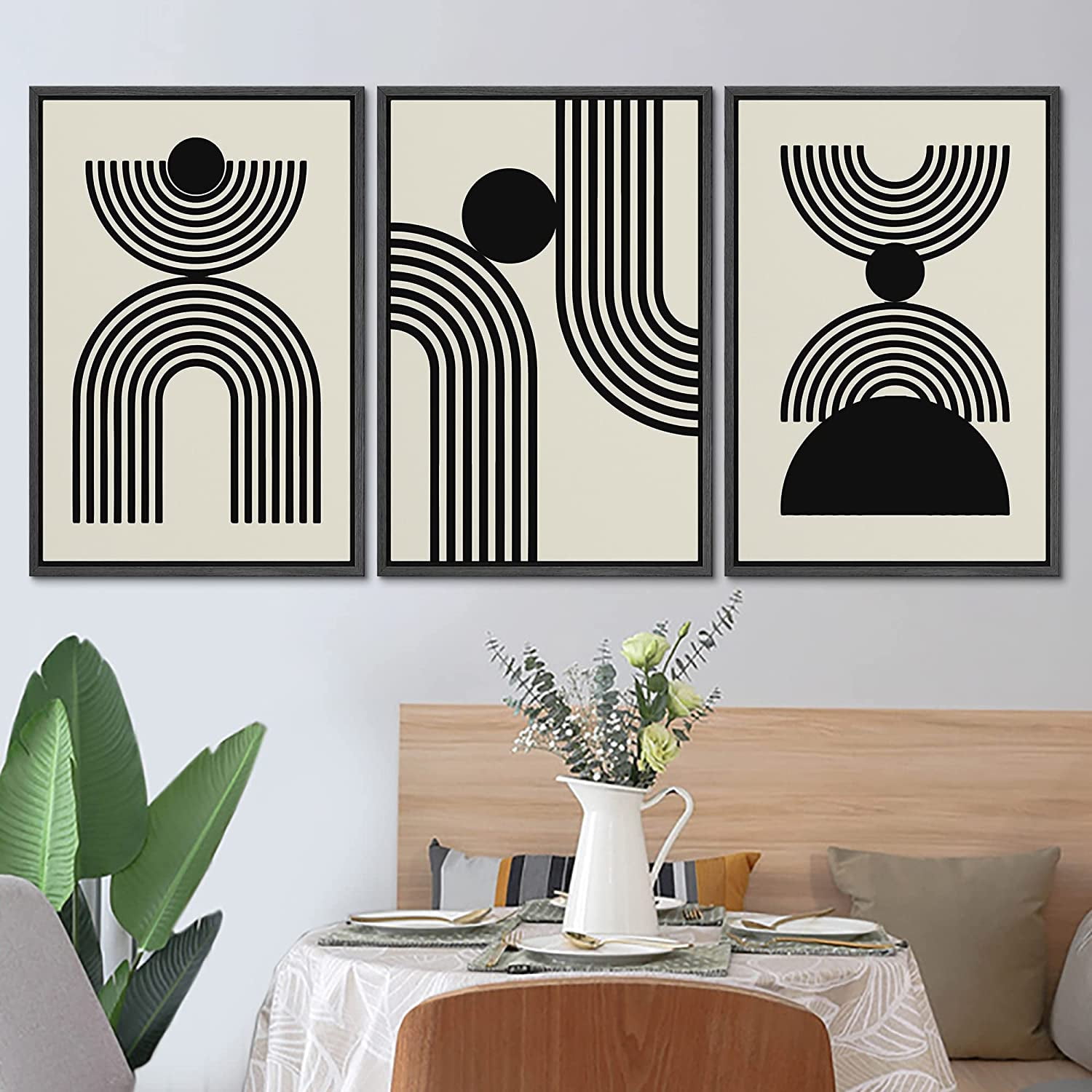 PixonSign Framed Canvas Print Wall Art Set Duotone Geometric Mid ...