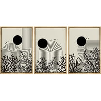 PixonSign Framed Canvas Print Wall Art Set Duotone Geometric Ring Forest Plant Landscape Abstract Shapes Illustrations Modern Art Boho Decorative for Living Room, Bedroom, Office - 16"x24"x3 NATURAL