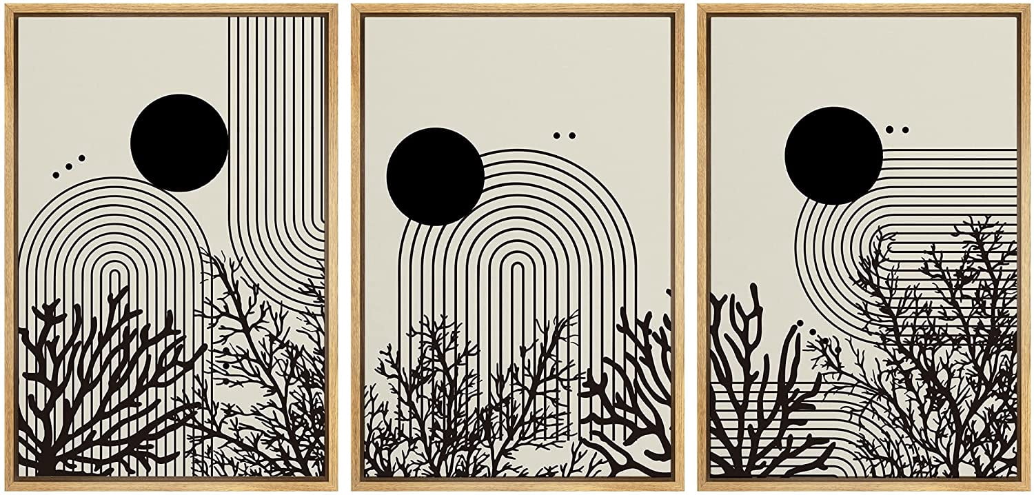 PixonSign Framed Canvas Print Wall Art Set Duotone Geometric Ring ...
