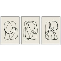 PixonSign Framed Canvas Print Wall Art Set Duotone Geometric Spiral Ring Circle Collage Abstract Shapes Illustrations Modern Art Boho Decorative for Living Room, Bedroom, Office - 16"x24"x3 WHITE