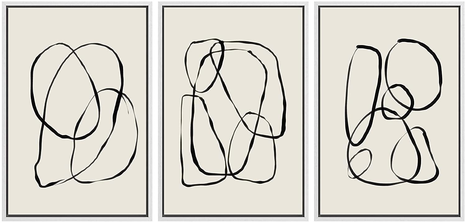 White Framed Geometric Abstract Canvas Art Set - 16" x 24"