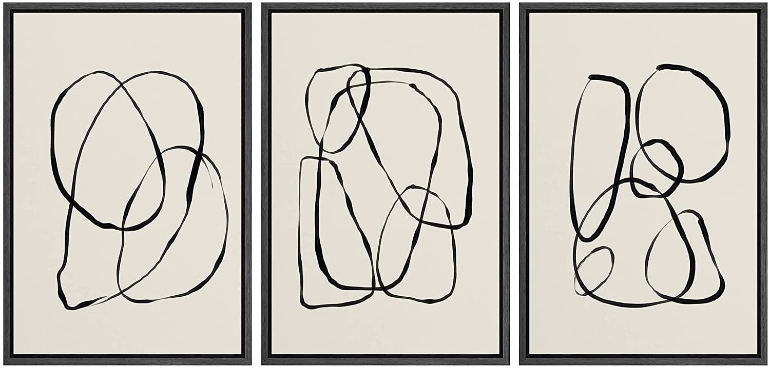 Modern Black Framed Geometric Abstract Canvas Art Set