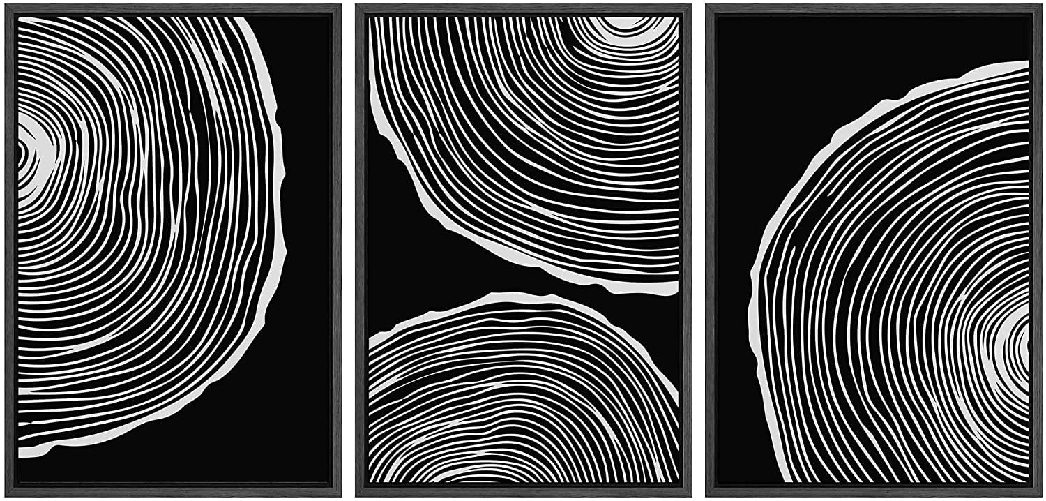 PixonSign Framed Canvas Print Wall Art Set Duotone Geometric Wood Ring ...