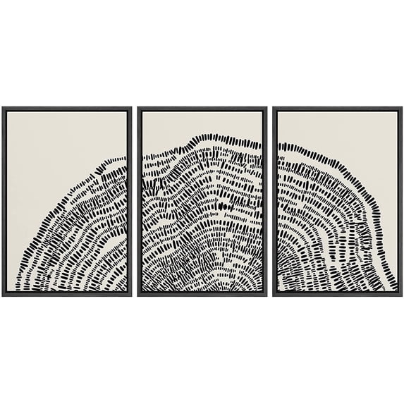 PixonSign Framed Canvas Print Wall Art Set Duotone Geometric Wood Tree Ring Collage Abstract Shapes Illustrations Modern Art Boho Decorative for Living Room, Bedroom, Office - 24"x36"x3 BLACK