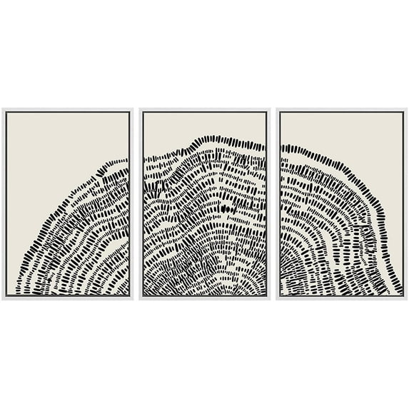 PixonSign Framed Canvas Print Wall Art Set Duotone Geometric Wood Tree Ring Collage Abstract Shapes Illustrations Modern Art Boho Decorative for Living Room, Bedroom, Office - 16"x24"x3 WHITE