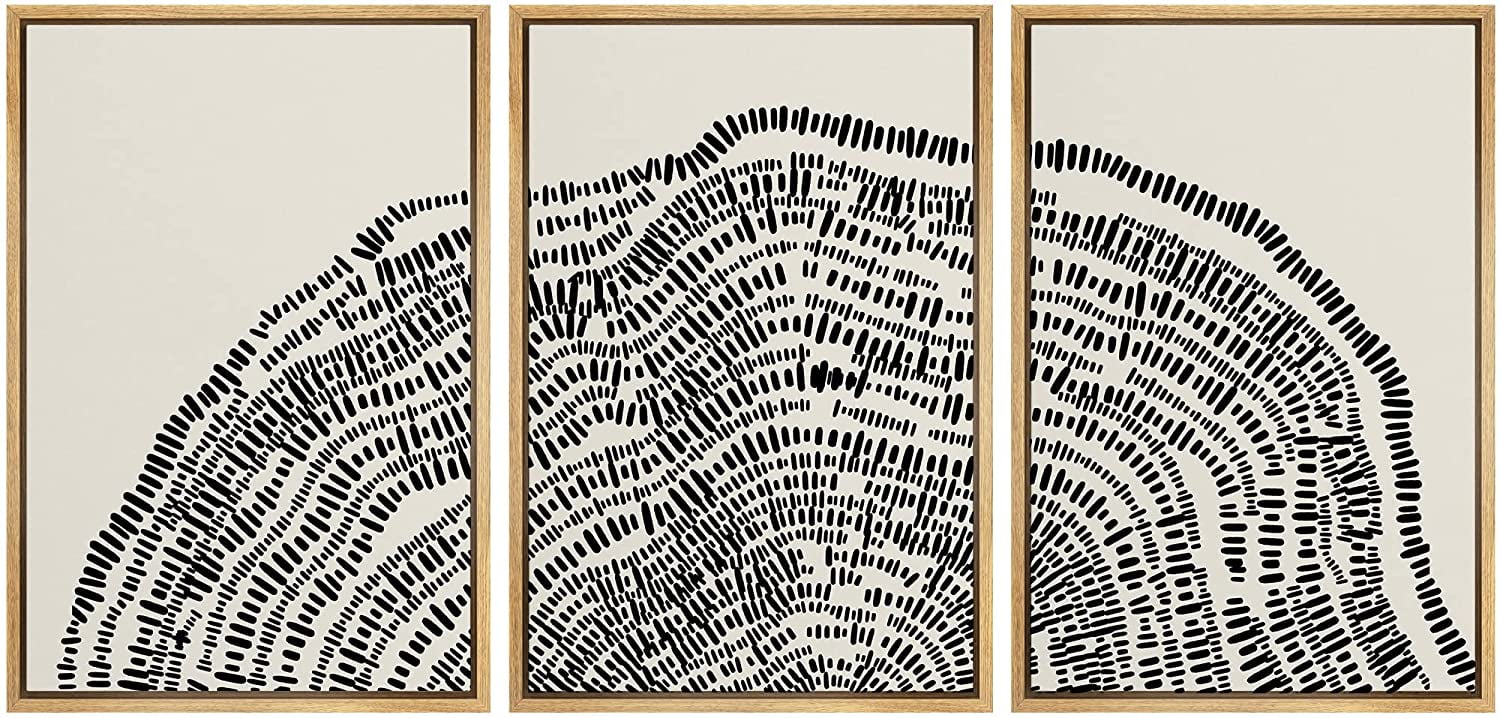 "PixonSign 3Piece Canvas Wall Art Set Geometric Wood Tree Ring