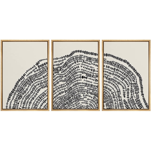 PixonSign Framed Canvas Print Wall Art Set Duotone Geometric Wood Tree Ring Collage Abstract Shapes Illustrations Modern Art Boho Decorative for Living Room, Bedroom, Office - 16"x24"x3 NATURAL