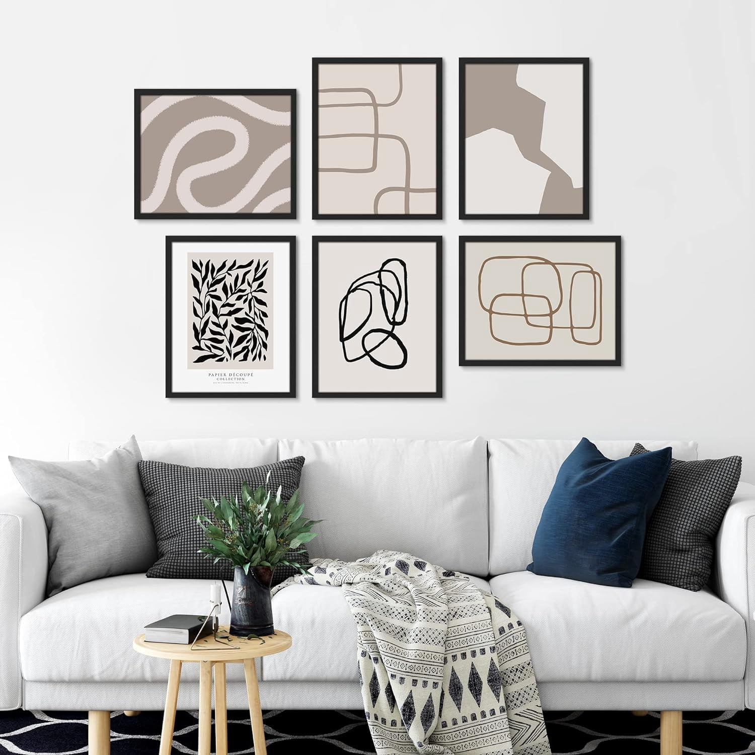 PixonSign Framed Canvas Print Wall Art Set - Duotone Gray Paint Stroke ...
