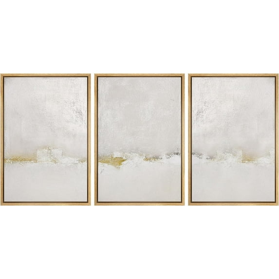 PixonSign Framed Canvas Print Wall Art Set Duotone Gray White Pastel Watercolor Paint Strokes Abstract Shapes Illustrations Modern Art Geometric Mid-Century Modern Cozy for Bedroom - 16"x24"x3 Natural