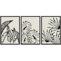 PixonSign Framed Canvas Print Wall Art Set Duotone Jungle Palm Plant Banana Leaf Collage Abstract Shapes Illustrations Modern Art Boho Decorative for Living Room, Bedroom, Office - 24"x36"x3 BLACK