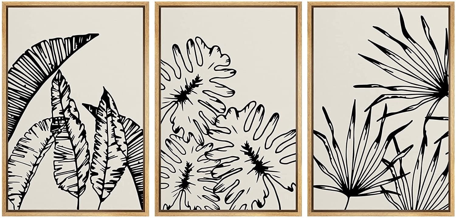 PixonSign Framed Canvas Print Wall Art Set Duotone Jungle Palm Plant ...