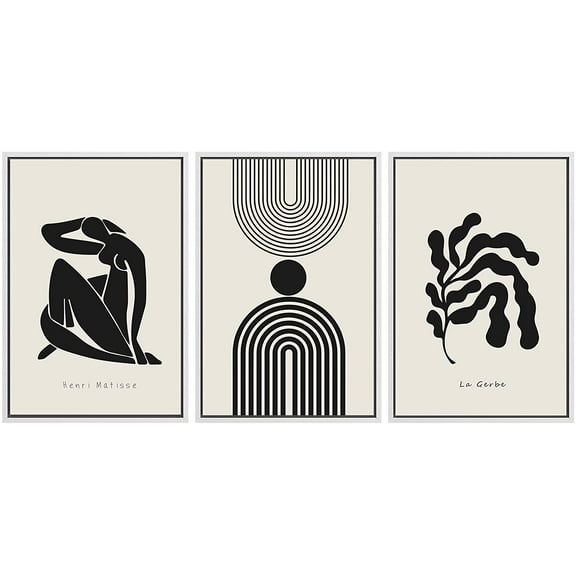 PixonSign Framed Canvas Print Wall Art Set Duotone Matisse Dancer Flower Plant Collage Abstract Shapes Illustrations Modern Art Boho Decorative for Living Room, Bedroom, Office - 16"x24"x3 WHITE