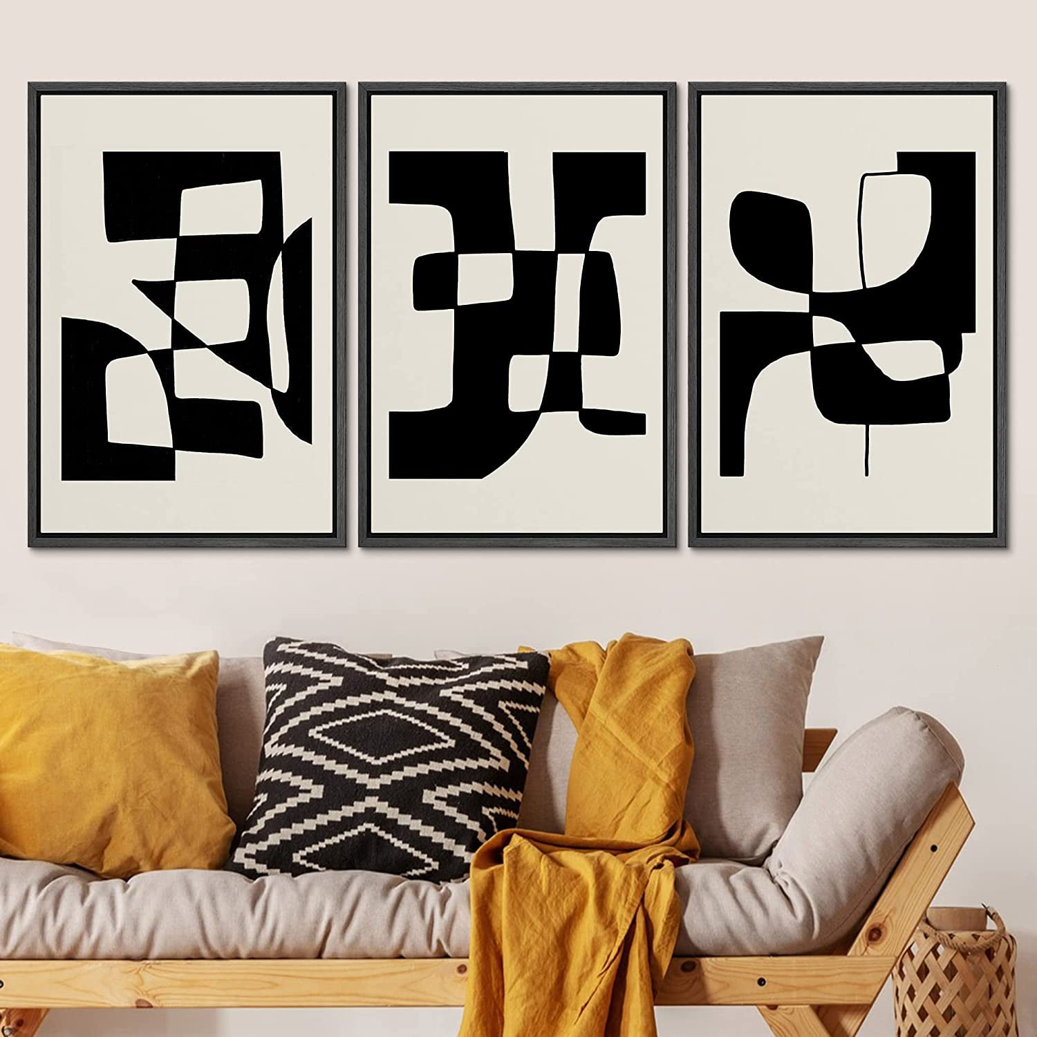 PixonSign Framed Canvas Print Wall Art Set Duotone Mid-Century ...