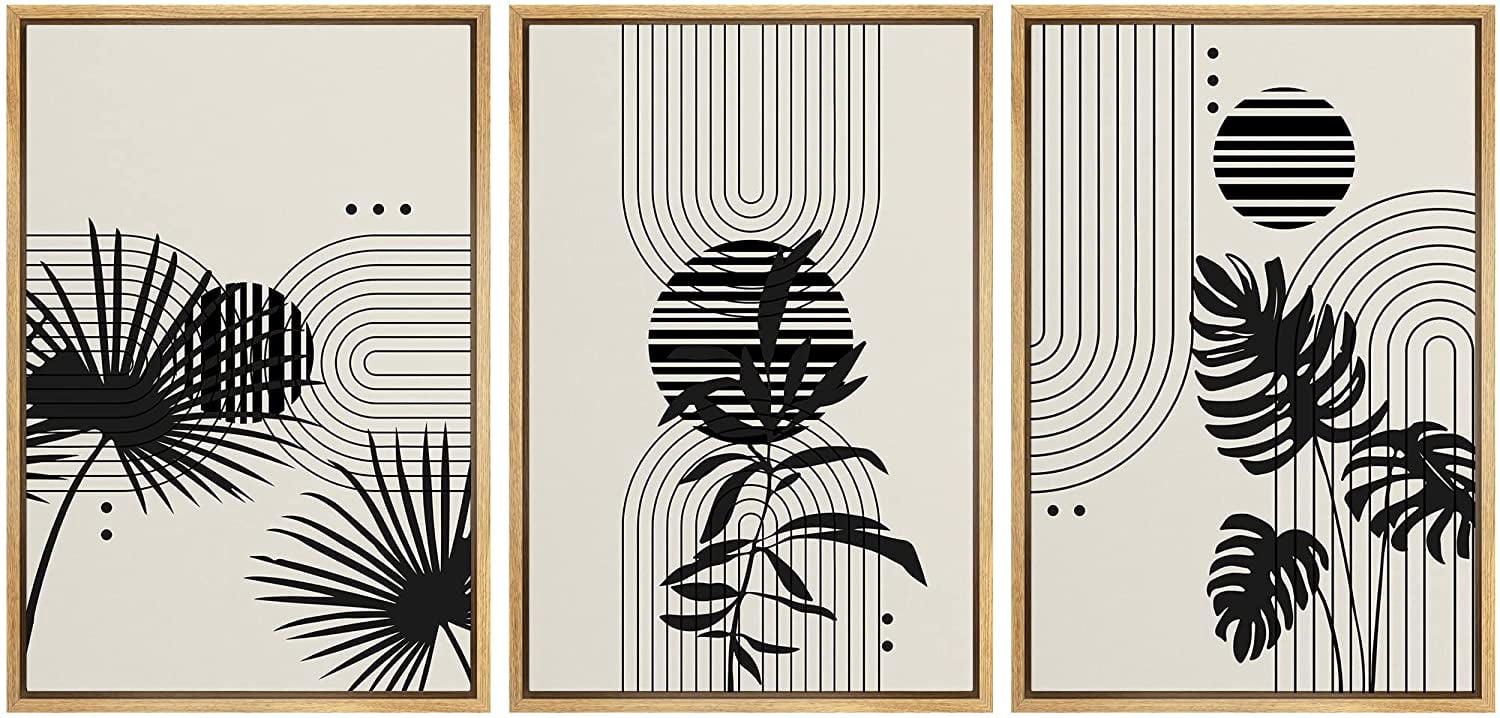 PixonSign Framed Canvas Print Wall Art Set Duotone Mid-Century Tropical ...