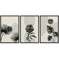 PixonSign Framed Canvas Print Wall Art Set Duotone Mid-Century Tropical Plant Variety Abstract Shapes Illustrations Modern Art Boho Decorative for Living Room, Bedroom, Office - 24"x36"x3 BLACK