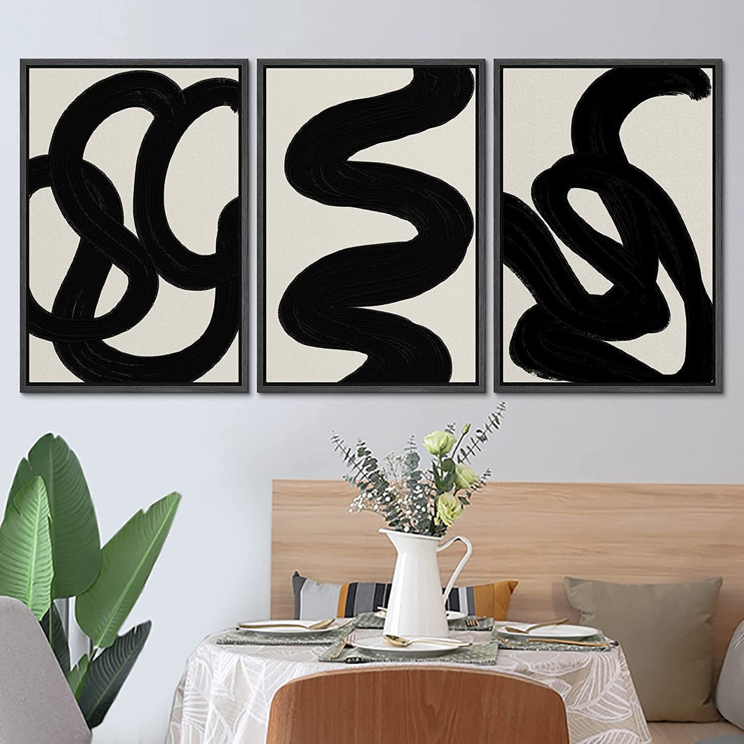 Black and White Abstract Geometric Canvas Wall Art Set