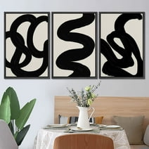 PixonSign Framed Canvas Print Wall Art Set Duotone Minimal Dark Brush Stroke Landscape Abstract Shapes Illustrations Modern Art Boho Decorative for Living Room, Bedroom, Office - 24"x36"x3 BLACK