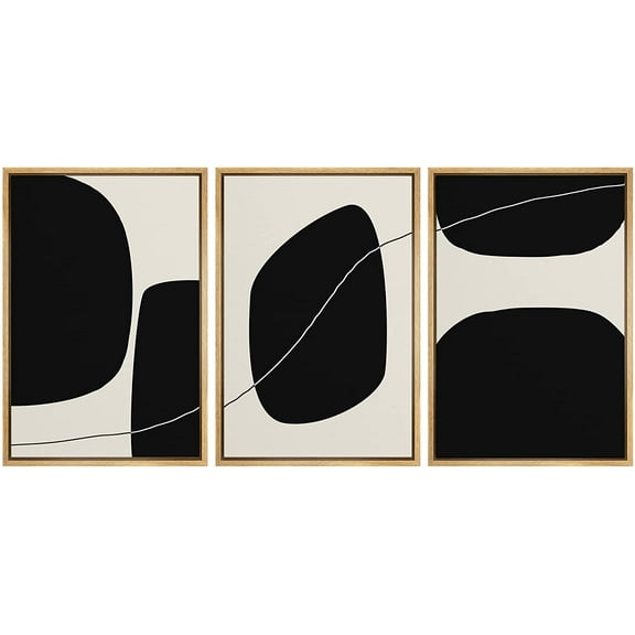 PixonSign Framed Canvas Print Wall Art Set Duotone Minimal Dark Ink Blot Landscape Abstract Shapes Illustrations Modern Art Boho Decorative for Living Room, Bedroom, Office - 24"x36"x3 NATURAL