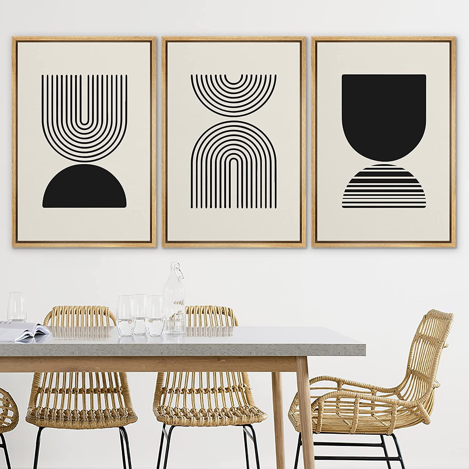 PixonSign Framed Canvas Print Wall Art Set Duotone Minimal Geometric ...