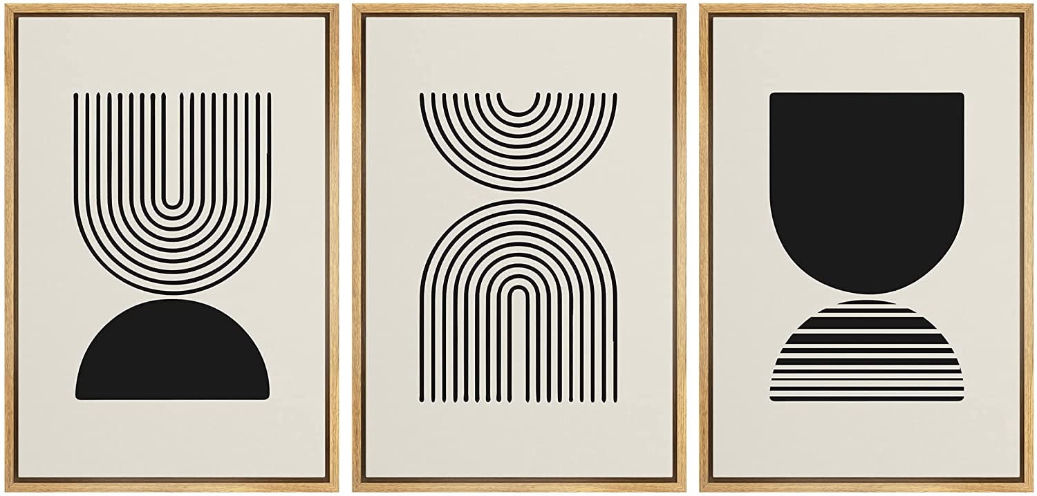 PixonSign Framed Canvas Print Wall Art Set Duotone Minimal Geometric ...