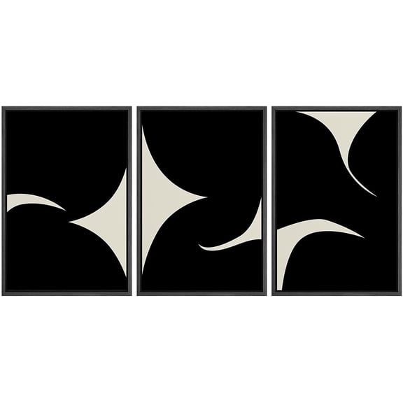 PixonSign Framed Canvas Print Wall Art Set Duotone Minimal Ink Blot Geometric Landscape Abstract Shapes Illustrations Modern Art Boho Decorative for Living Room, Bedroom, Office - 16"x24"x3 BLACK