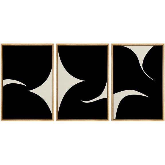 PixonSign Framed Canvas Print Wall Art Set Duotone Minimal Ink Blot Geometric Landscape Abstract Shapes Illustrations Modern Art Boho Decorative for Living Room, Bedroom, Office - 16"x24"x3 NATURAL