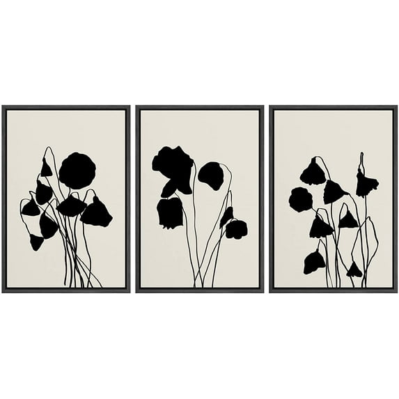 PixonSign Framed Canvas Print Wall Art Set Duotone Tulip Flower Garden Plant Collage Abstract Shapes Illustrations Modern Art Boho Decorative for Living Room, Bedroom, Office - 24"x36"x3 BLACK