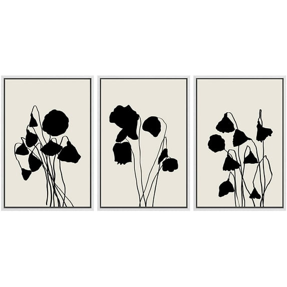 PixonSign Framed Canvas Print Wall Art Set Duotone Tulip Flower Garden Plant Collage Abstract Shapes Illustrations Modern Art Boho Decorative for Living Room, Bedroom, Office - 24"x36"x3 WHITE